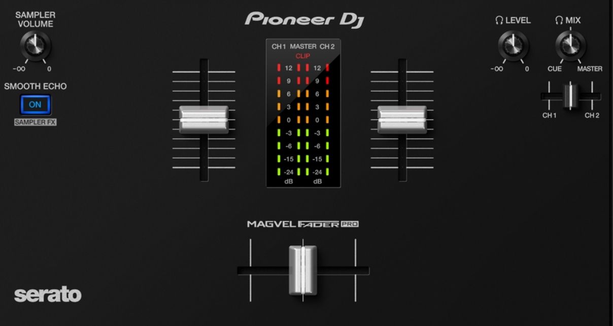 Bottom third of DDJ-REV7 mixer section